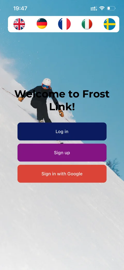 FrostLink welcome and login screen